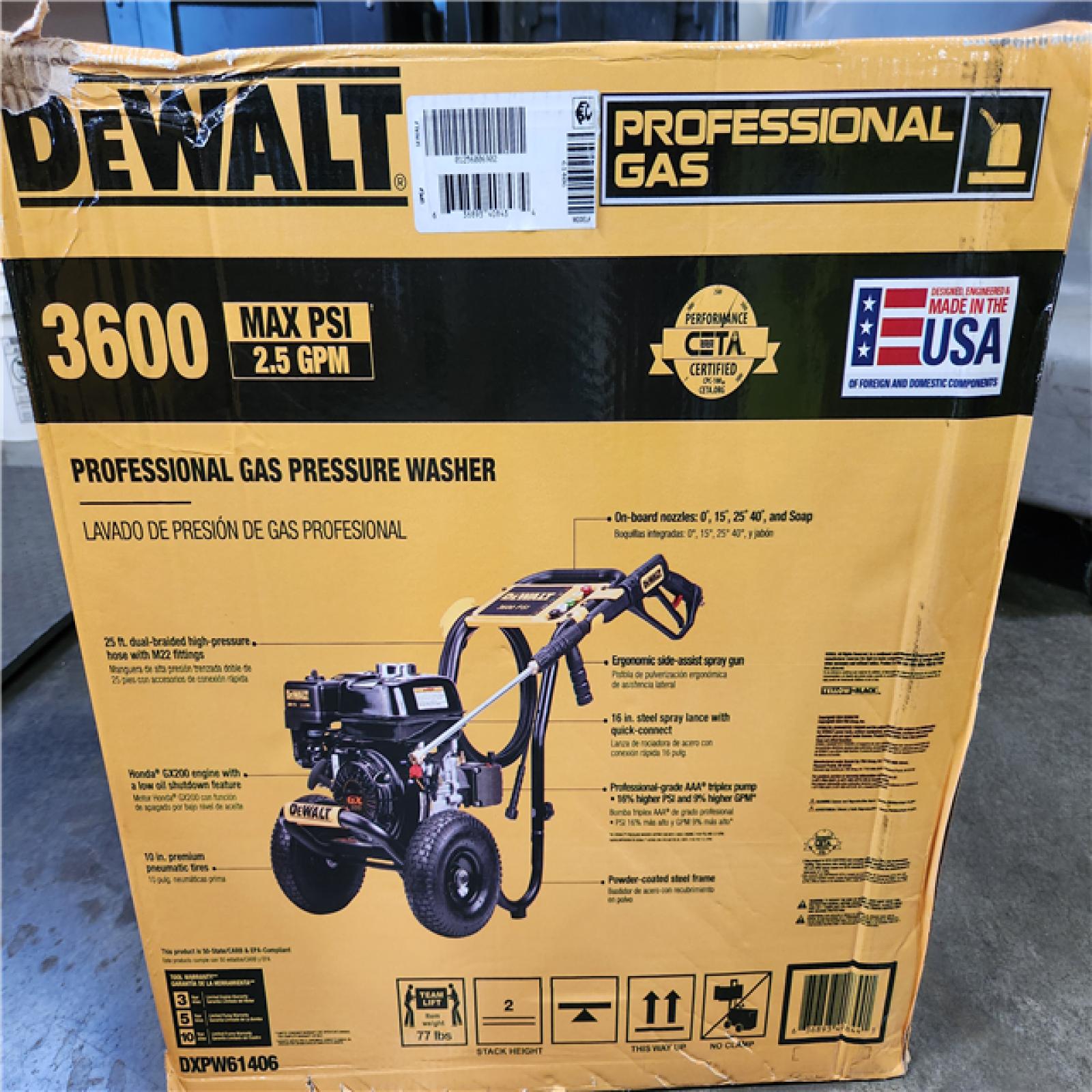 Phoenix AS-IS DEWALT 3600 PSI 2.5 GPM Cold Water Gas Professional Pressure Washer with HONDA GX200 Engine