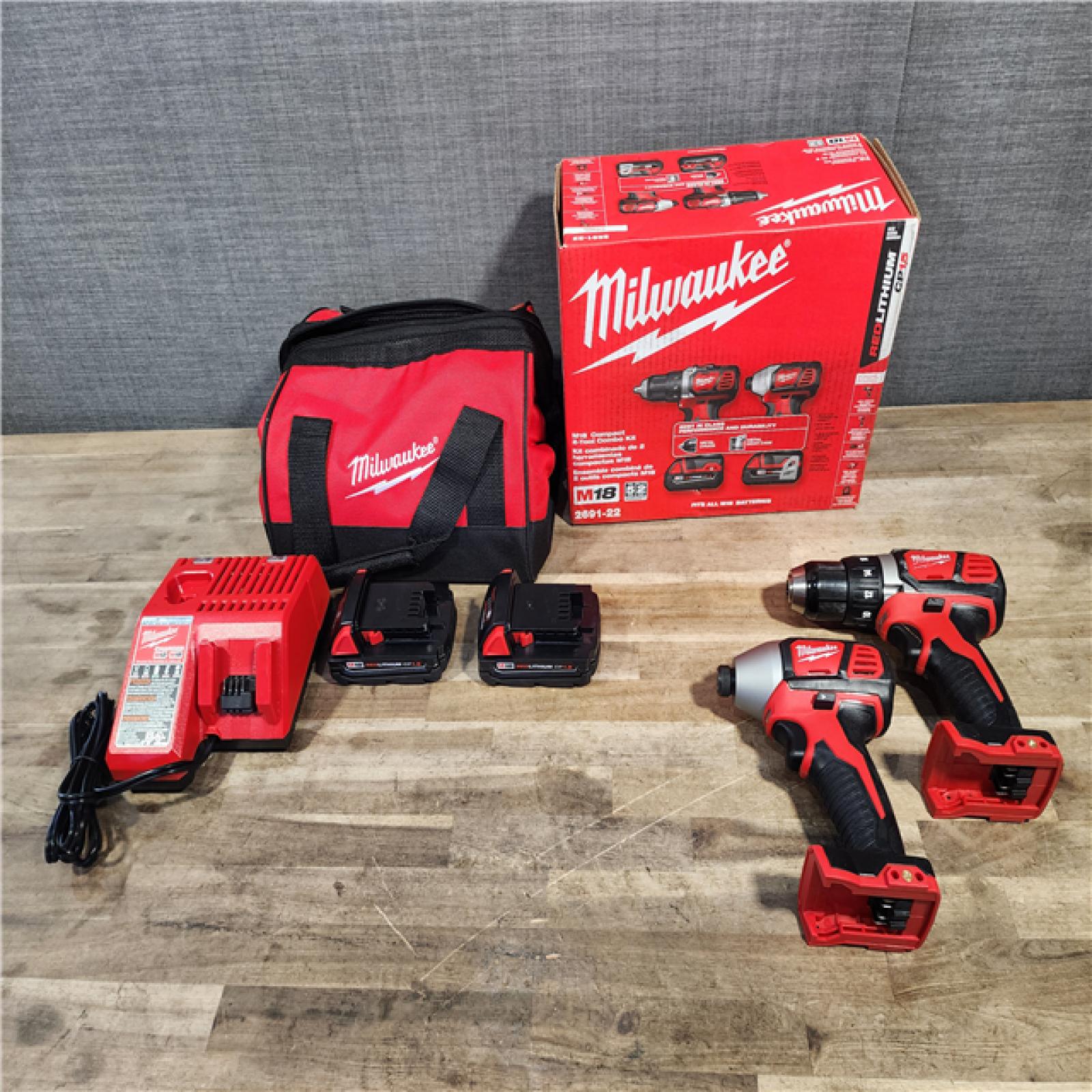HOUSTON LOCATION - AS-IS Milwaukee 18V Cordless Brushed 2-Tool Drill/Driver and Impact Driver Kit