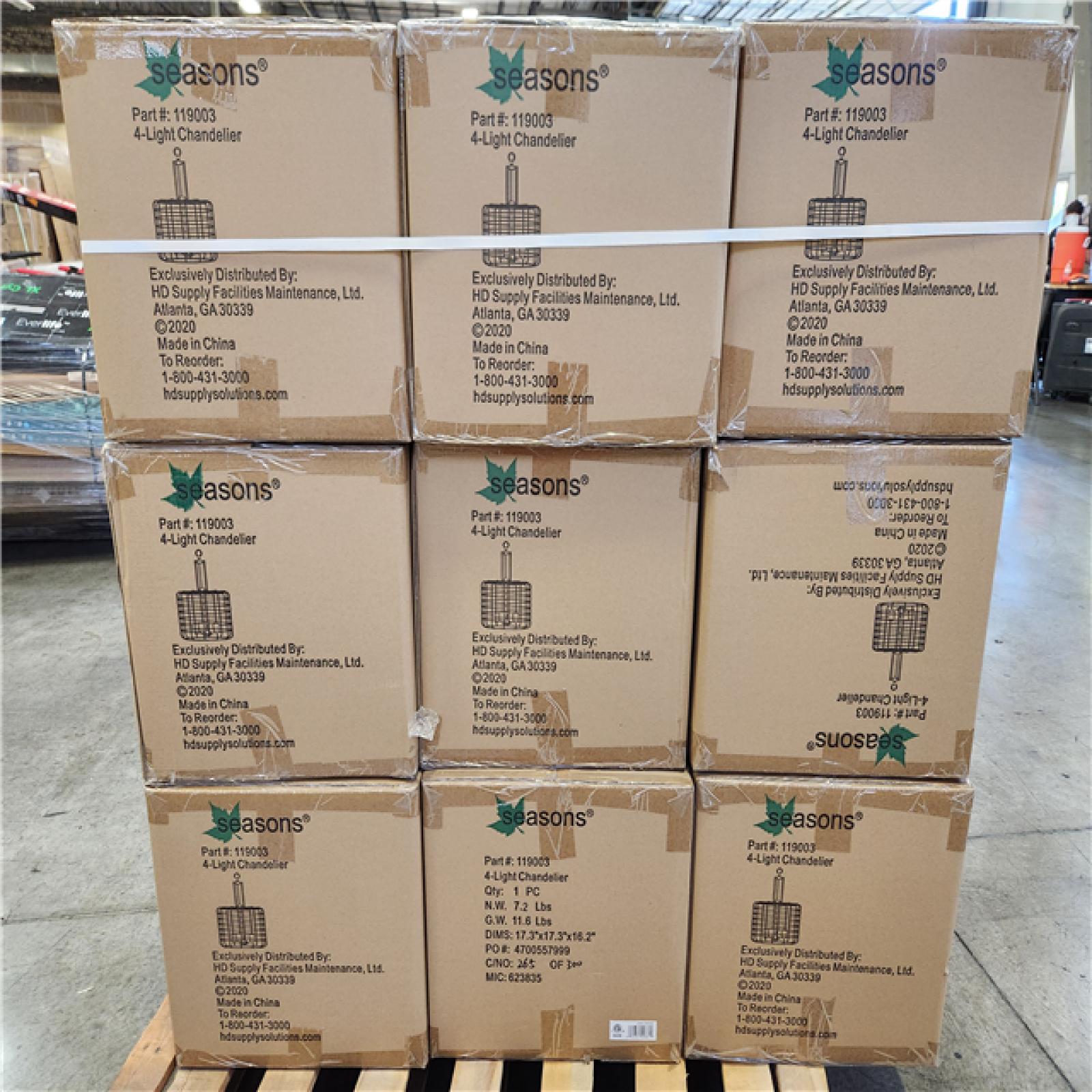 Phoenix Location NEW Seasons 4-Light Chandelier Part#: 1190003 Pallet (18 Total) (Sealed)