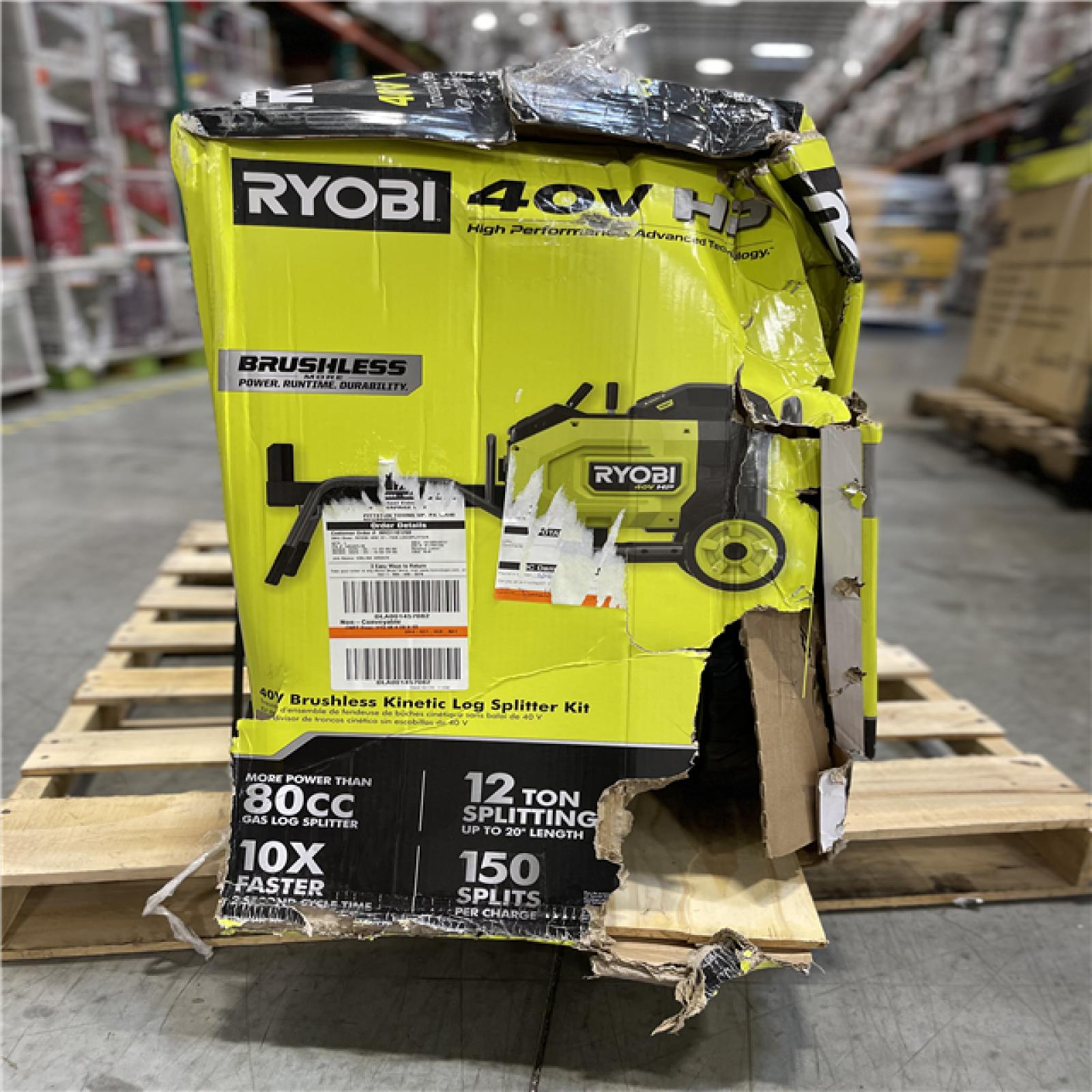 DALLAS LOCATION- RYOBY 40V HP Brushless 12-Ton Kinetic Battery Electric Log Splitter