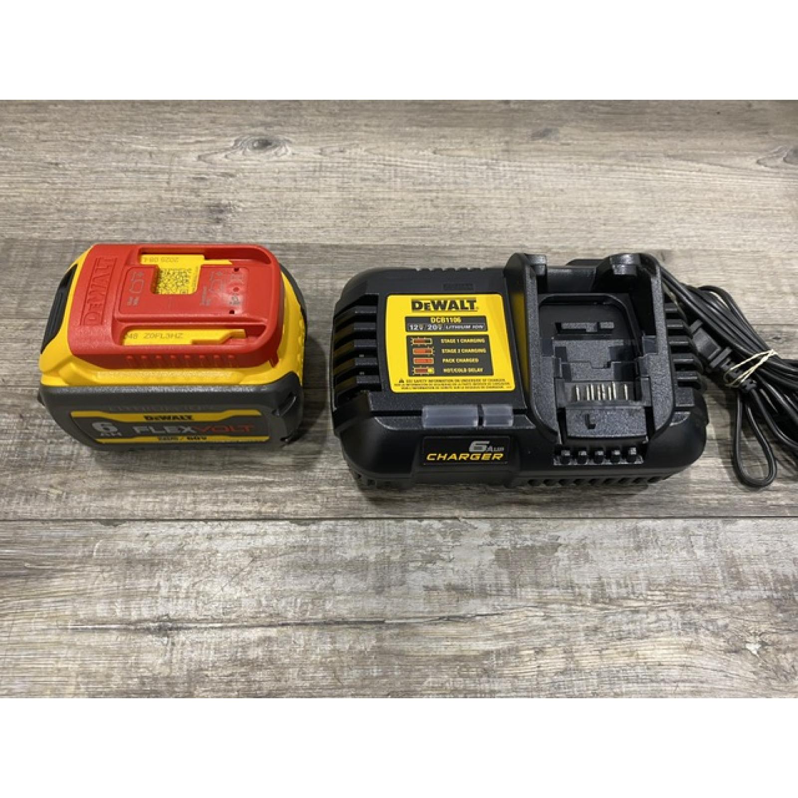 AS-IS DEWALT FLEXVOLT 20V/60V MAX Lithium-Ion 6.0Ah Battery Pack with 6 Amp Output Charger