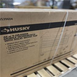 DALLAS LOCATION- NEW!- HUSKY 46 IN. W x 18.IN D 9-Drawer GLOSS WHITE MOBILE WORKBENCH