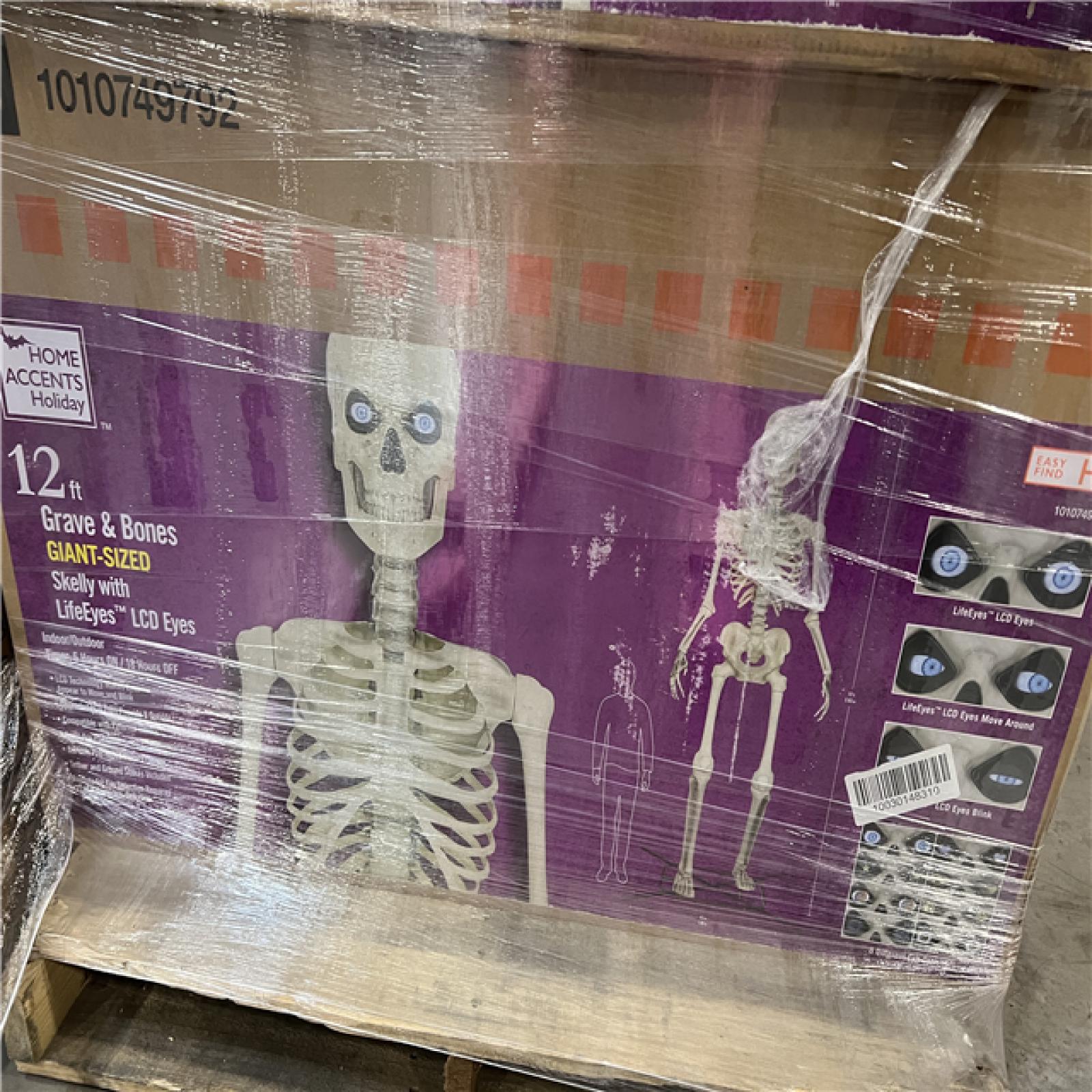 DALLAS LOCATION - AS-IS Home Accents Holiday 12 ft. Grave & Bones Giant-Sized Skelly with LifeEyes™ LCD Eyes H5