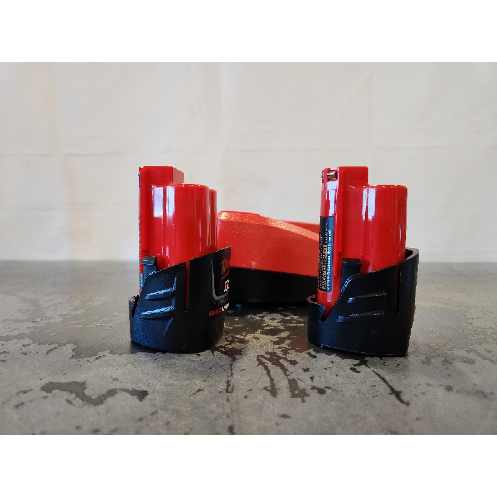 AS-IS- Milwaukee M12 12V Lithium-Ion Compact 2.0 Ah Battery Pack (2-Pack) Starter Kit with Charger