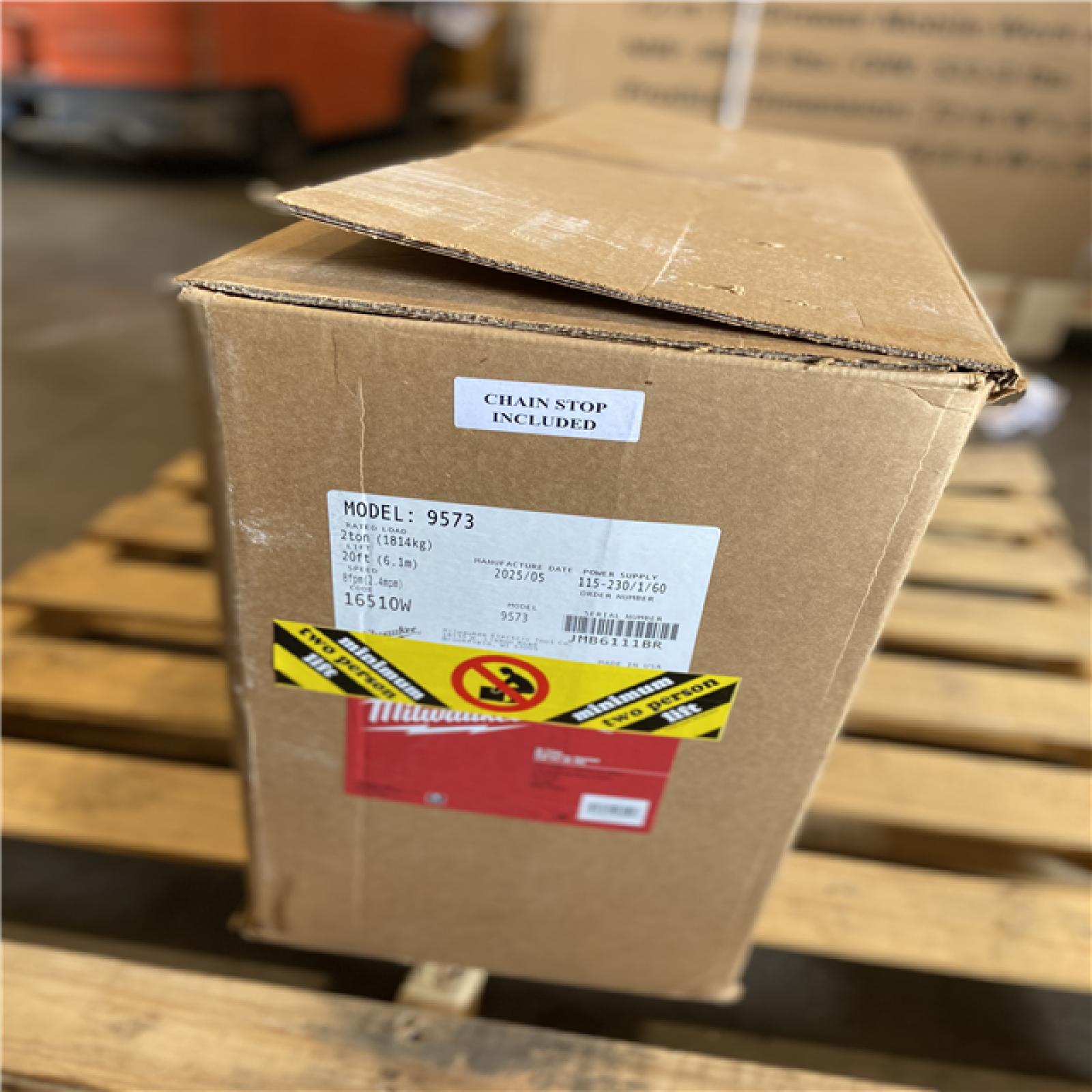 DALLAS LOCATION - Milwaukee 2-Ton 20 ft. Electric Chain Hoist