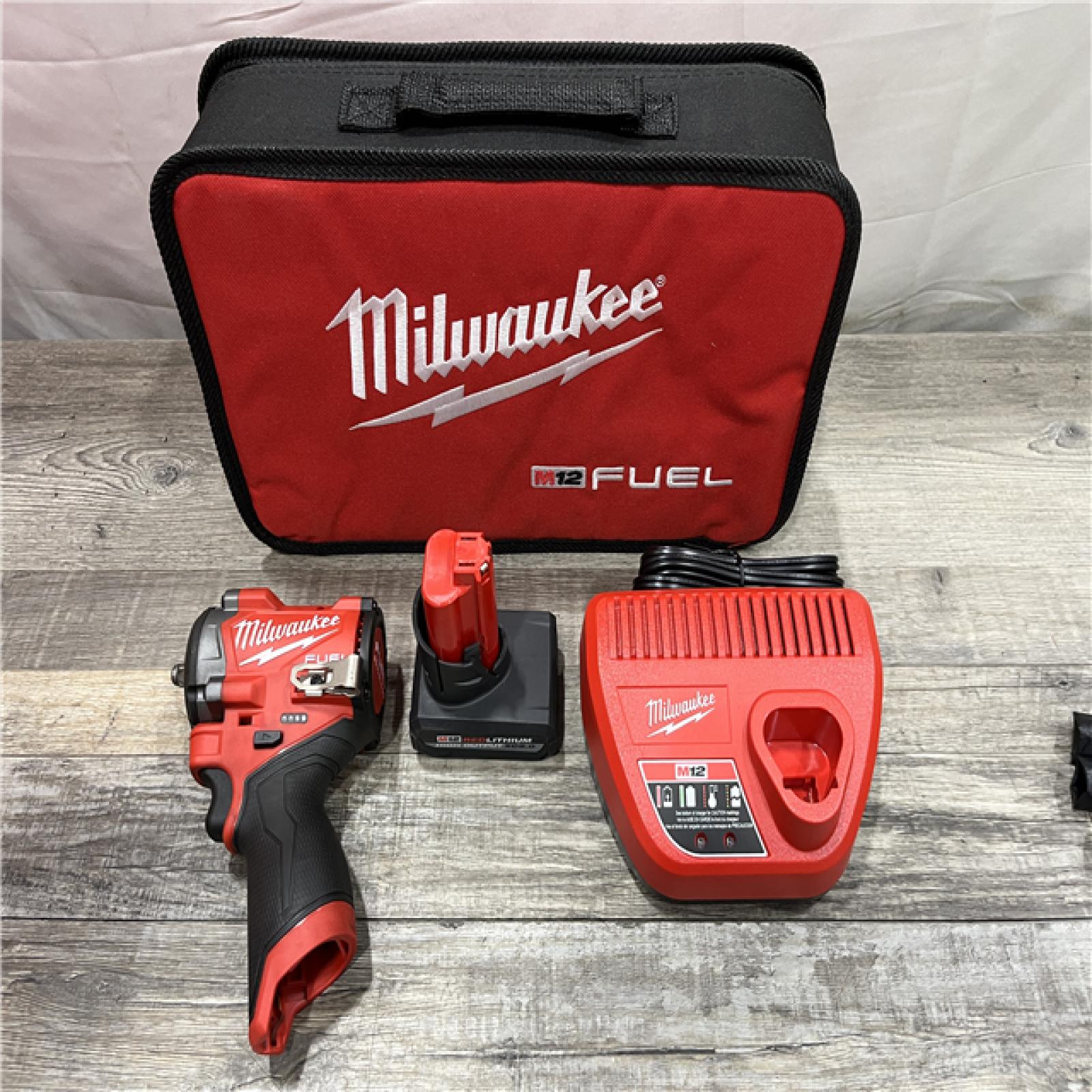 AS-IS Milwaukee FUEL 12V Li-Ion Brushless Cordless Stubby 3/8 in. Impact Wrench Kit
