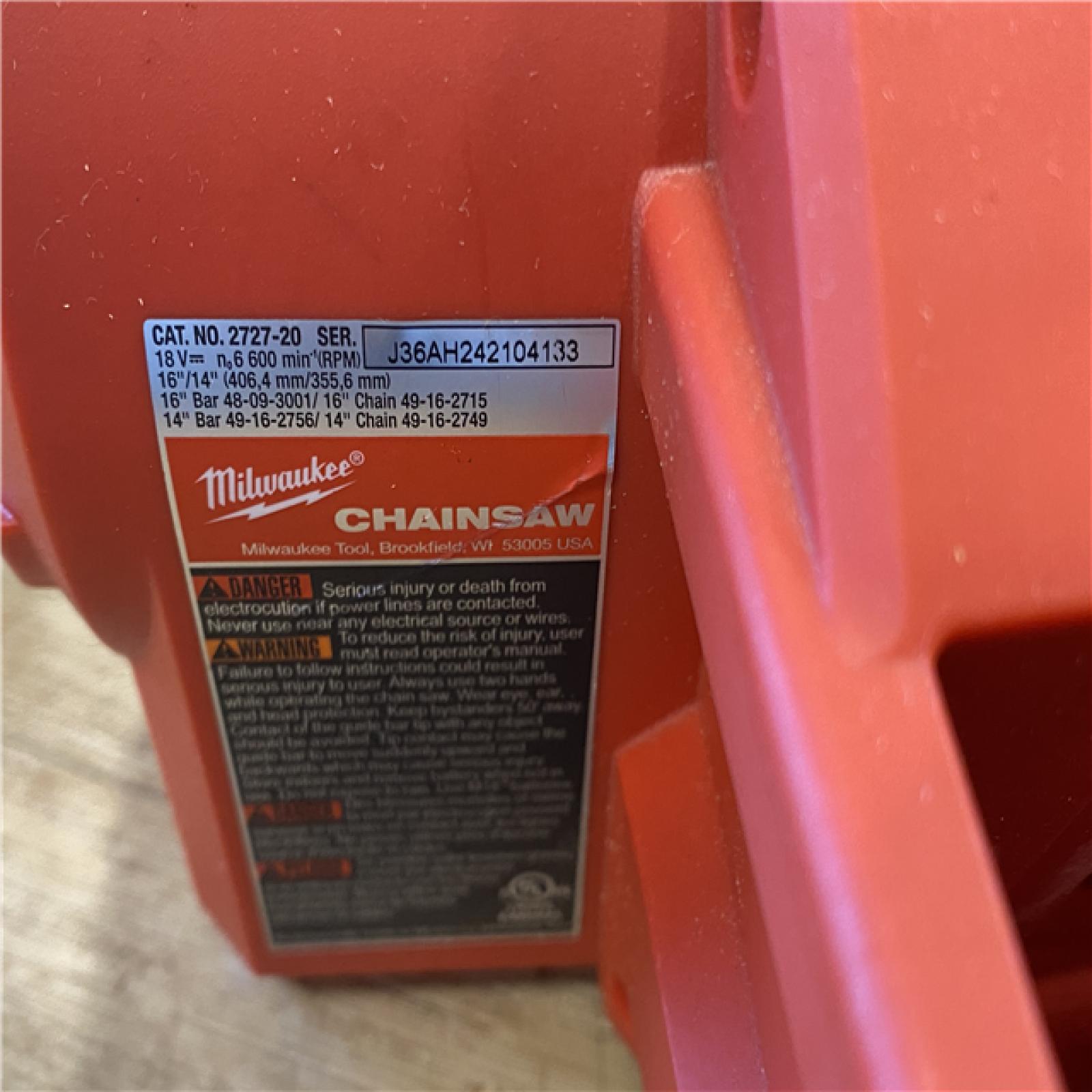 AS-IS Milwaukee FUEL 16 in. 18V Lithium-Ion Brushless Battery Chainsaw (Tool-Only)