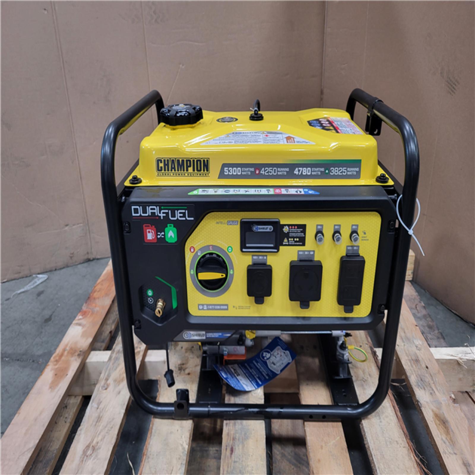 CALIFORNIA AS-IS LIKE NEW CHAMPION DUAL FUEL 5 300 STARTING WATTS/ 4 250 RUNNING WATTS PORTABLE GENERATOR