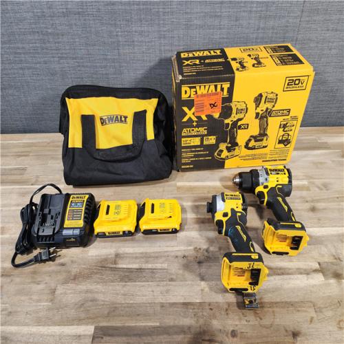 HOUSTON LOCATION - AS-IS DEWALT 20V MAX XR Cordless Drill/Driver, ATOMIC Impact Driver 2 Tool Combo Kit, (2) 2.0Ah Batteries, Charger, and Bag