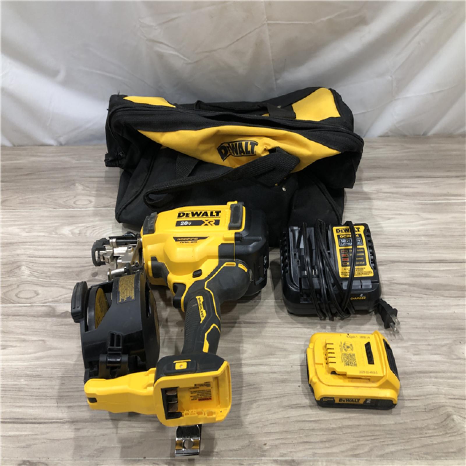 AS-IS DEWALT 20V MAX Lithium-Ion 15-Degree Electric Cordless Roofing Nailer Kit