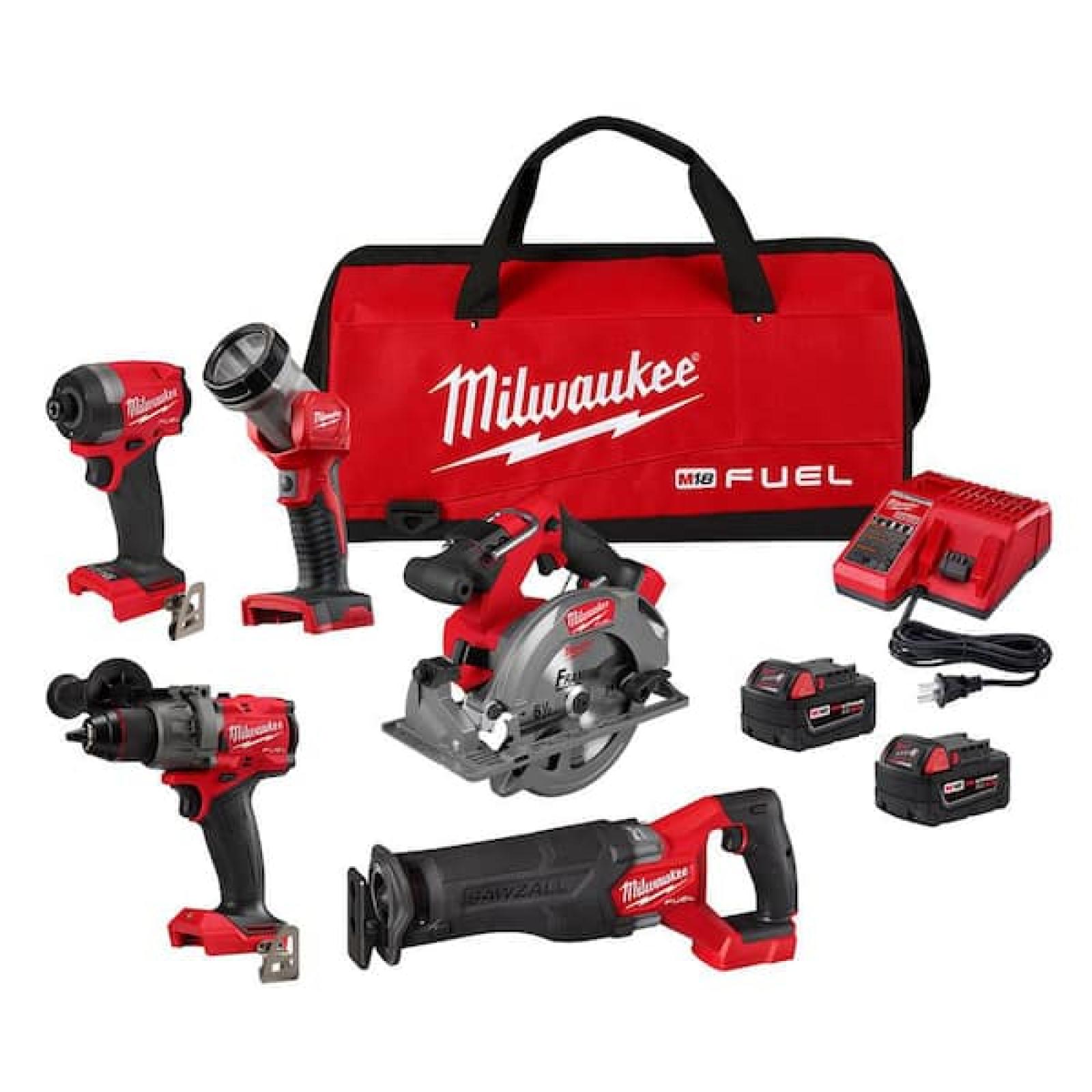 Phoenix NEW Milwaukee M18 FUEL 18V Lithium-Ion Brushless Cordless Combo Kit (5-Tool) with Two 5.0 Ah Batteries, 1 Charger 1 Tool Bag