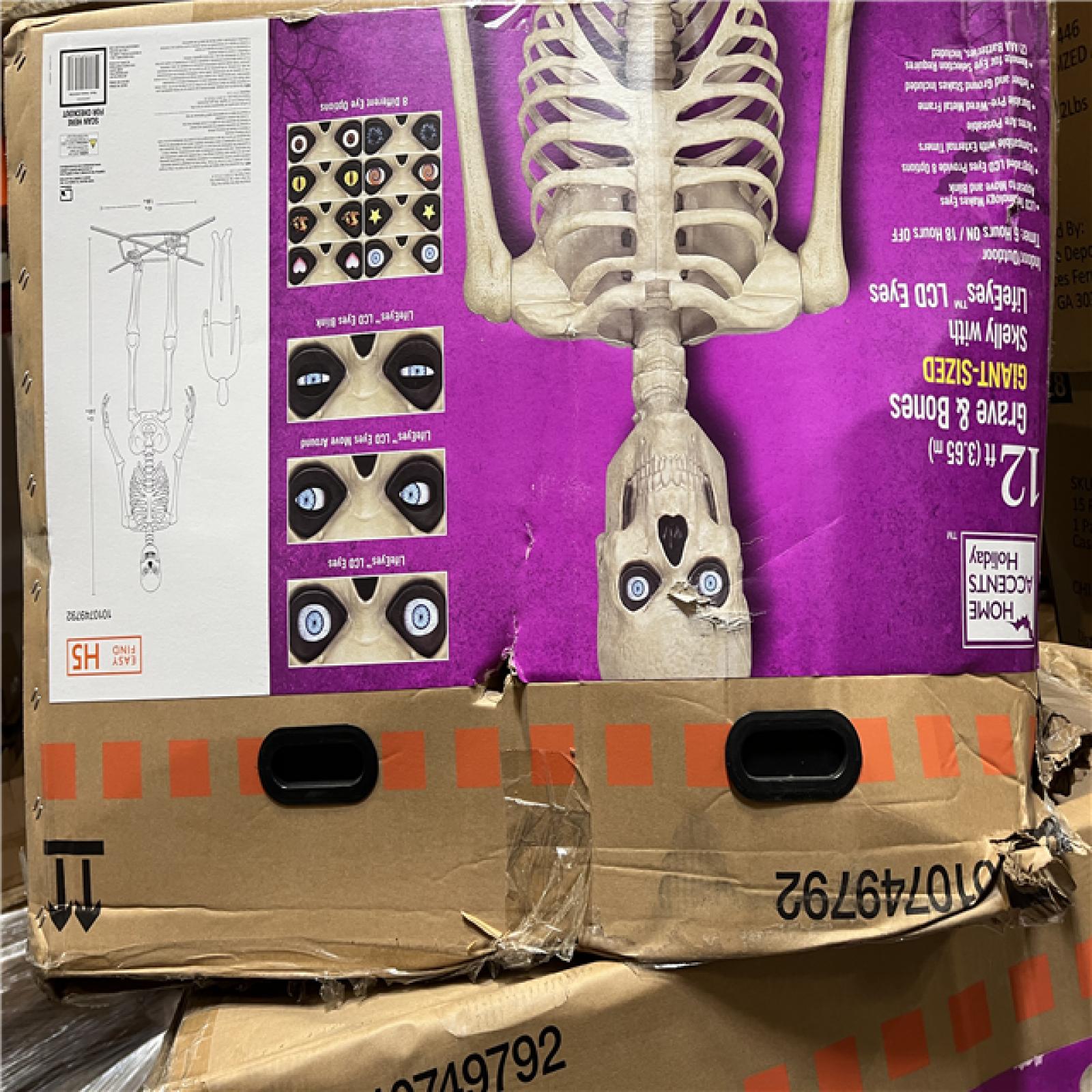 DALLAS LOCATION - AS-IS Home Accents Holiday 12 ft. Grave & Bones Giant-Sized Skelly with LifeEyes™ LCD Eyes H5