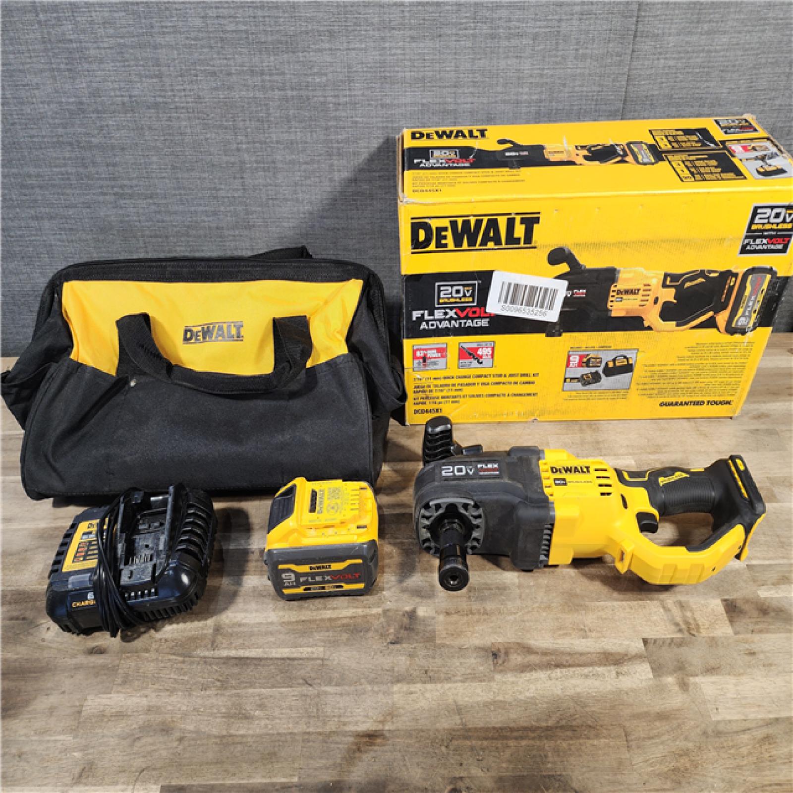 HOUSTON LOCATION - AS-IS DEWALT 20V Lithium-Ion Brushless Cordless 7/16 in. Compact Stud and Joist Drill Kit W/FLEXVOLT Advantage and (1) 9.0Ah Battery