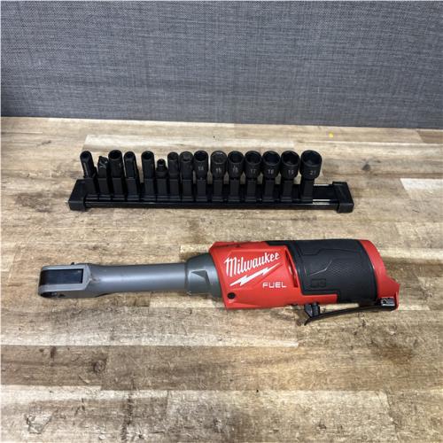 Houston Location AS-IS Milwaukee FUEL 12V Lithium-Ion Brushless Cordless 1/4 in - 3/8 in Extended Ratchet (Tool-Only)