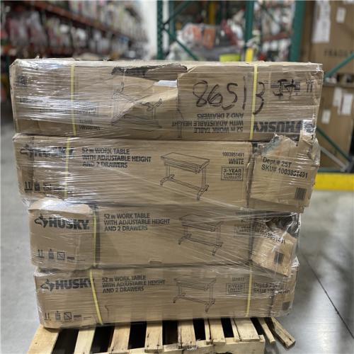 DALLAS LOCATION - Husky 52 in. W x 24 in. D 2-Drawer Adjustable Height White Workbench Table with Solid Wood Top PALLET-(4 UNITS)
