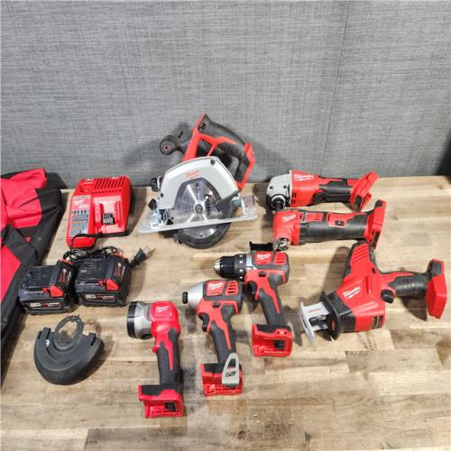 HOUSTON LOCATION - AS-IS Milwaukee M18 18-Volt Lithium-Ion Cordless Combo Kit 7-Tool with 2-Batteries, Charger and Tool Bag