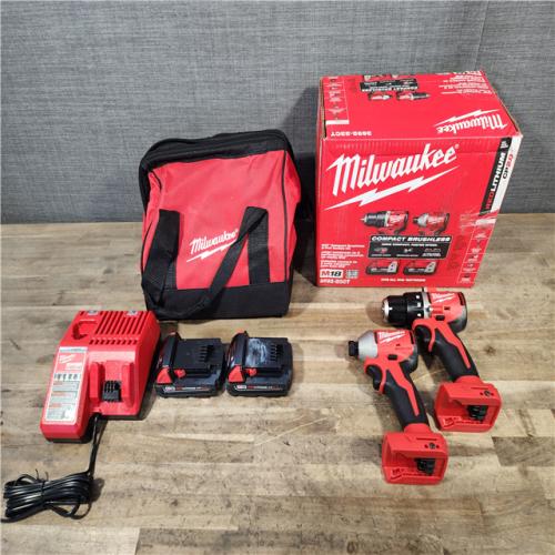 HOUSTON LOCATION - AS-IS Milwaukee M18 18V Lithium-Ion Brushless Cordless Compact Drill/Impact Combo Kit (2-Tool) W/(2) 2.0 Ah Batteries, Charger & Bag