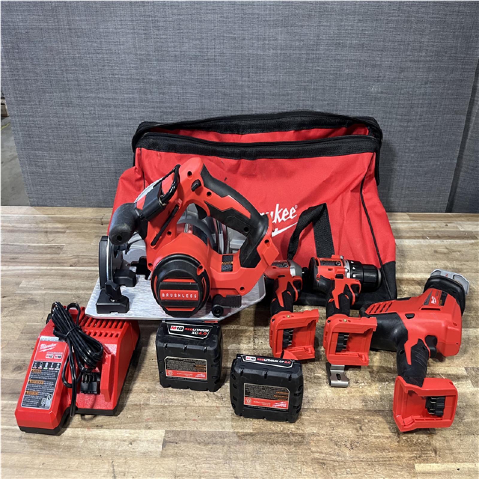 Houston Location AS-IS Milwaukee M18 Cordless Brushless 4 Tool Combo Kit