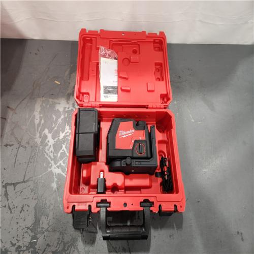 AS-IS- Milwaukee Green 100 ft. Cross Line and Plumb Points Rechargeable Laser Level Kit