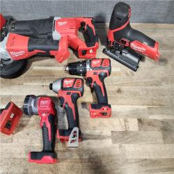 HOUSTON LOCATION - AS-IS MILWAUKEE 7 TOOL COMBO KIT W/ (2) BATTERY & CHARGER
