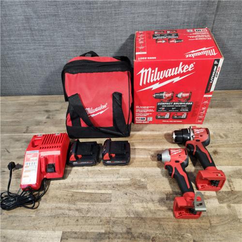 HOUSTON LOCATION - AS-IS Milwaukee M18 18V Lithium-Ion Brushless Cordless Compact Drill/Impact Combo Kit (2-Tool) W/(2) 2.0 Ah Batteries  Charger & Bag