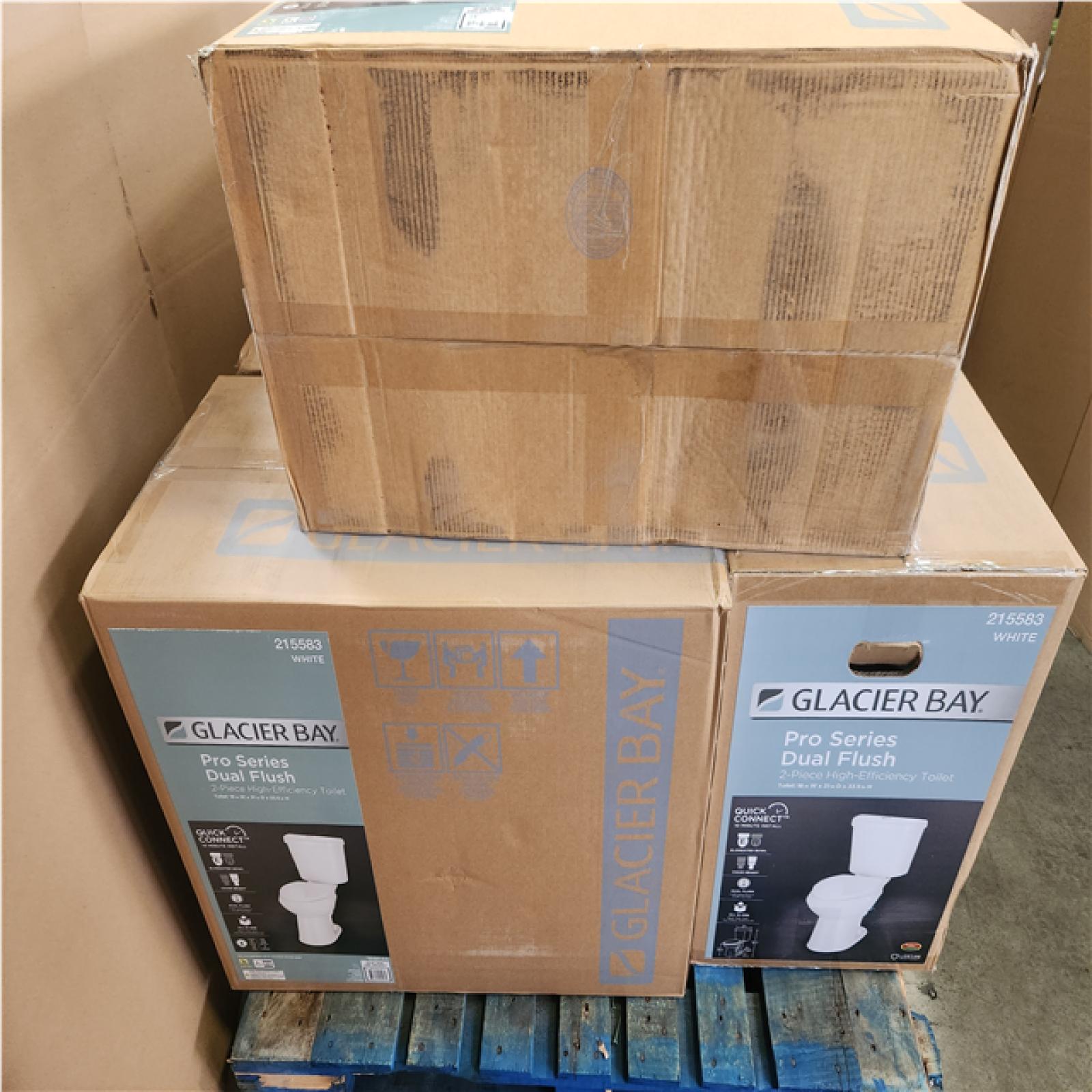 Phoenix NEW Glacier Bay 12 in. Rough In 2-Piece 1.0 GPF/1.28 GPF Dual Flush Elongated Toilet in White, Seat Included Pallet of 4