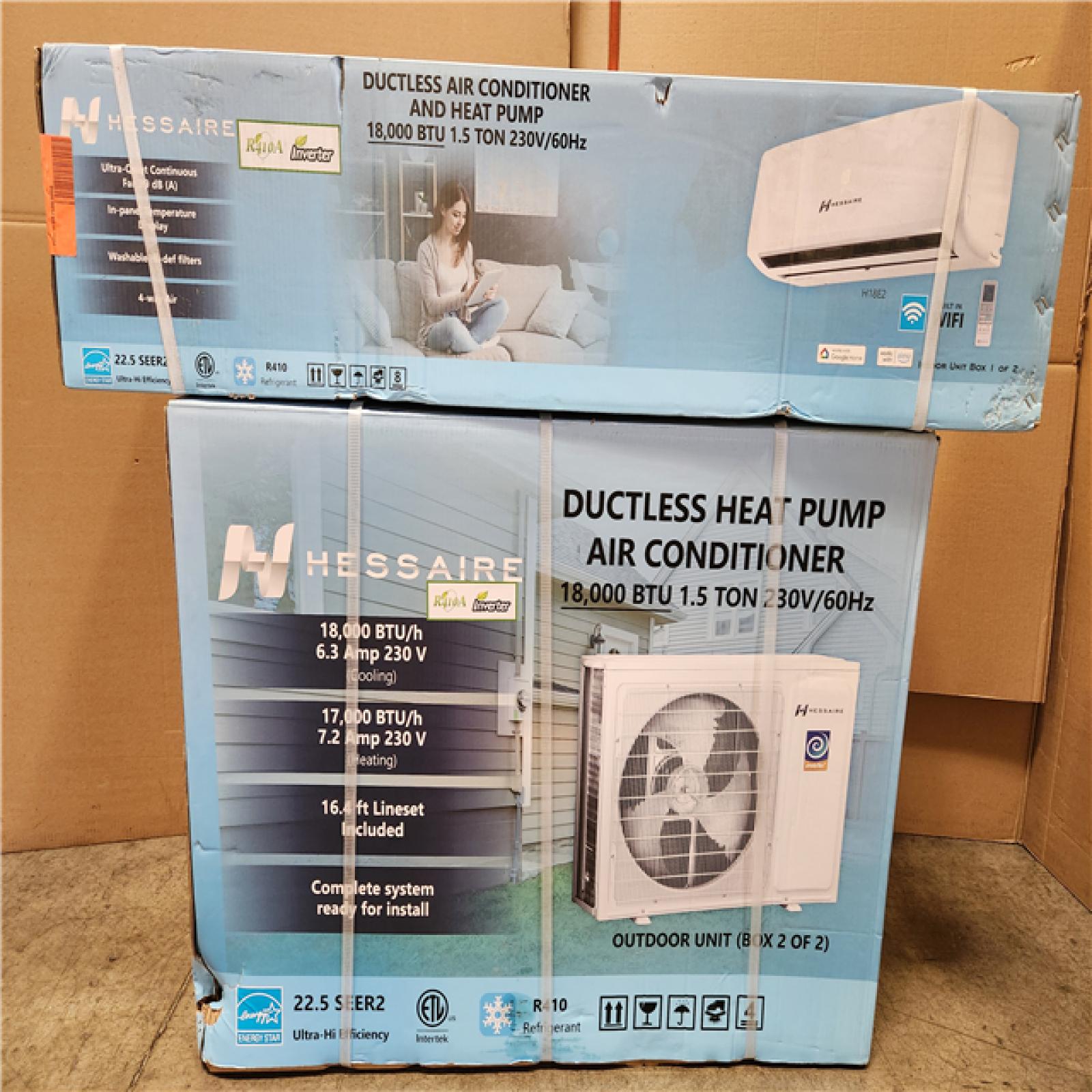 Phoenix Location NEW Hessaire DIY 22.5 SEER2 18,000 BTU Wi-Fi 1.5-Ton Ductless Mini Split Air Conditioner,Heat Pump, Variable Speed Inverter-208V/230V