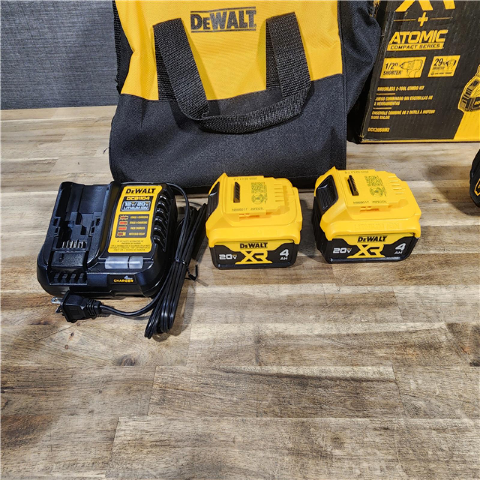 HOUSTON LOCATION - AS-IS DEWALT 20V MAX XR Hammer Drill and ATOMIC Impact Driver 2 Tool Cordless Combo Kit with (2) 4.0Ah Batteries, Charger, and Bag