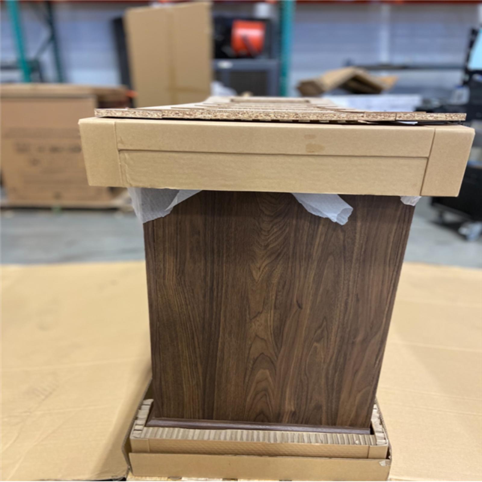 DALLAS LOCATION - Home Decorators Collection Doveton 60 in. Double Sink Dark Walnut Bath Vanity with White Engineered Marble Top (Assembled)