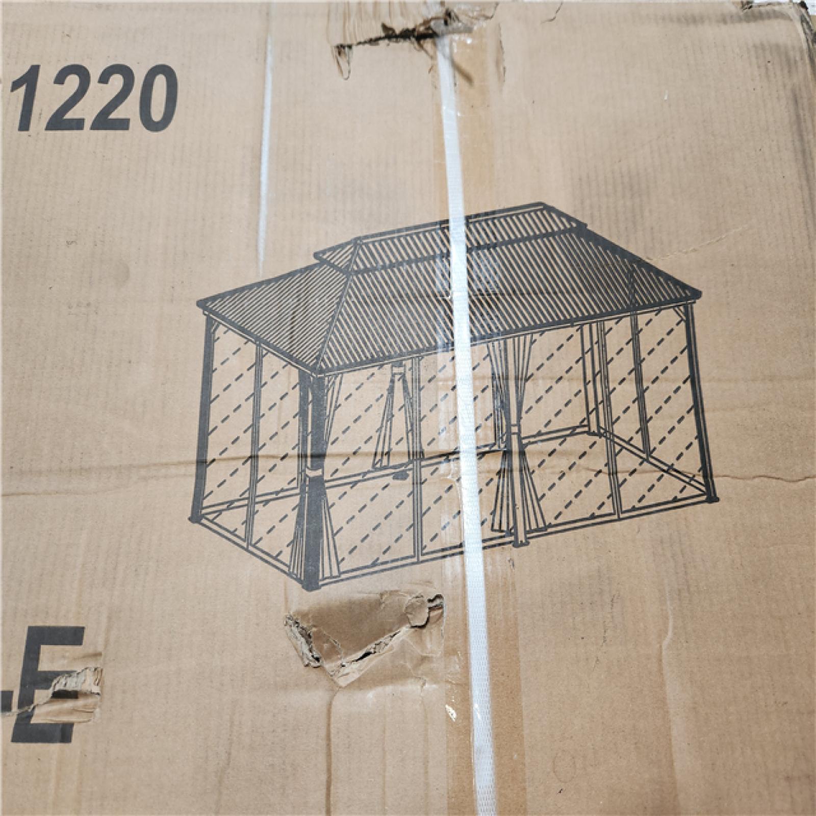 Phoenix NEW Halmuz 20 ft. x 12 ft. Gray Metal Hardtop Gazebo with Double Roof Pergola  Netting and Curtain Gray