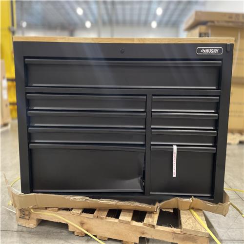 DALLAS LOCATION- AS IS - HUSKY 52 in. W x 25 in. D Heavy Duty 9-Drawer Mobile Workbench w/ Adjustable-Height Wood Top (Matte Black)