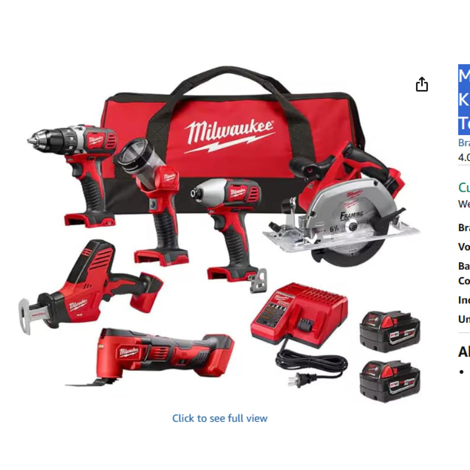 NEW! - Milwaukee M18 18V Lithium-Ion Cordless Combo Kit (6-Tool) with Two 3.0 Ah Batteries, 1 Charger, 1 Tool Bag