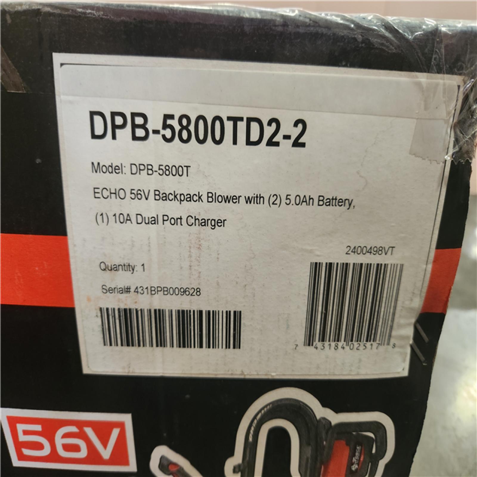 Phoenix NEW ECHO 56V 195 MPH 795 CFM Cordless Battery Backpack Blower w/Tube Throttle and (2) 5.0Ah Batteries and Dual Port Charger (SEALED)