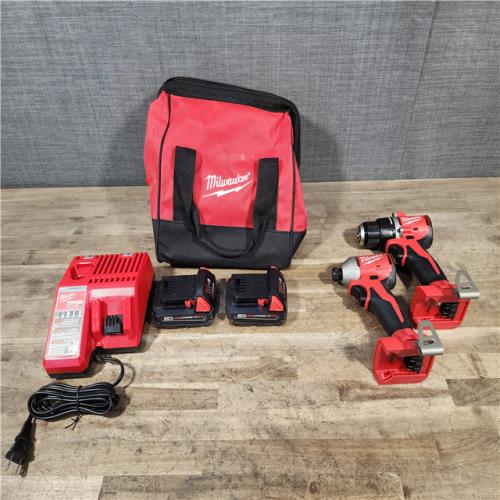 HOUSTON LOCATION - AS-IS Milwaukee M18 18V Lithium-Ion Brushless Cordless Compact Drill/Impact Combo Kit (2-Tool) W/(2) 2.0 Ah Batteries  Charger & Bag
