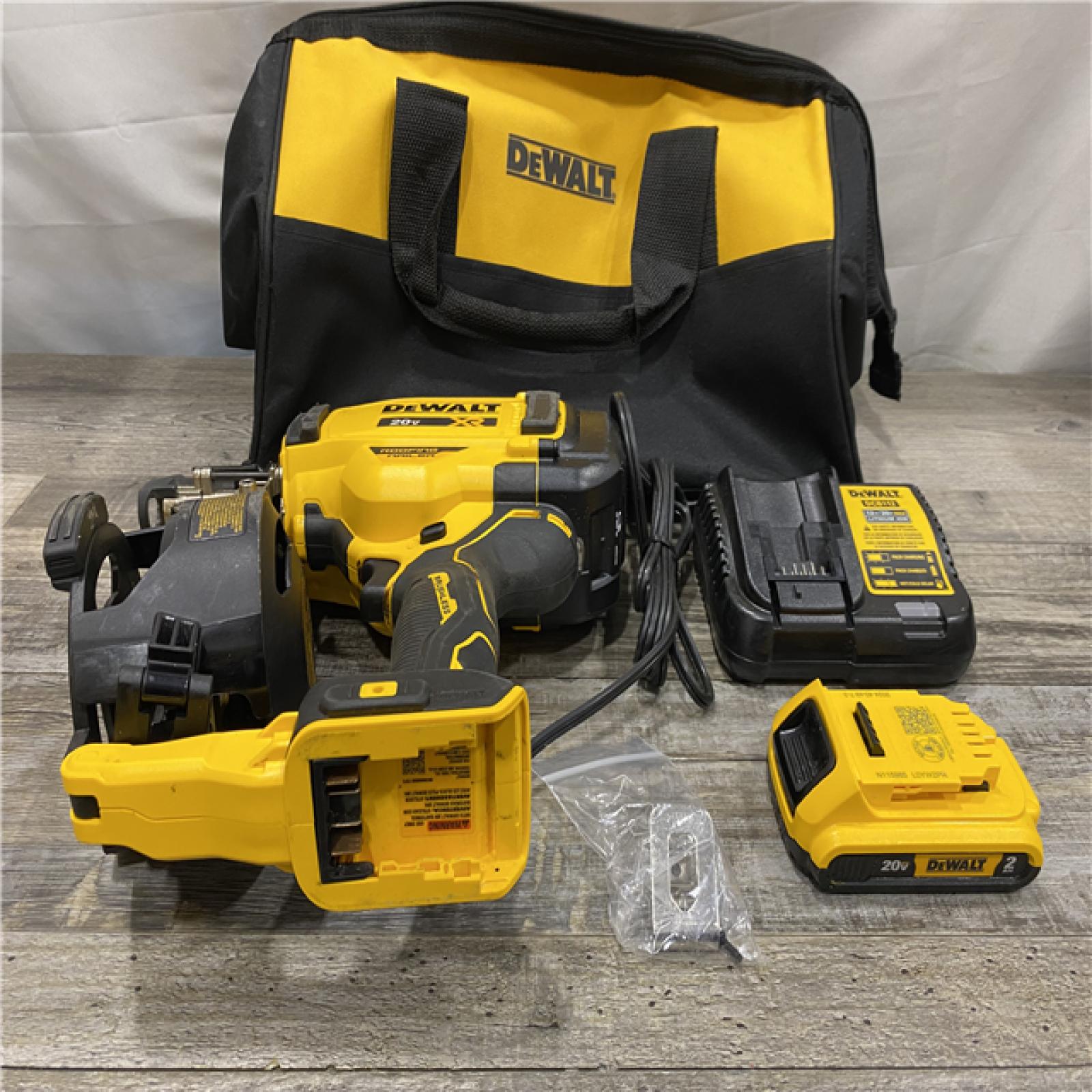 AS-IS DEWALT 20V MAX Lithium-Ion 15-Degree Electric Cordless Roofing Nailer Kit