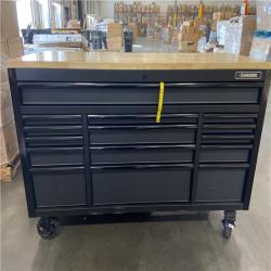 DALLAS LOCATION - Husky 61 in. W x 23 in. D Heavy Duty 15-Drawer Mobile Workbench Tool Chest with Solid Wood Top in Matte Black