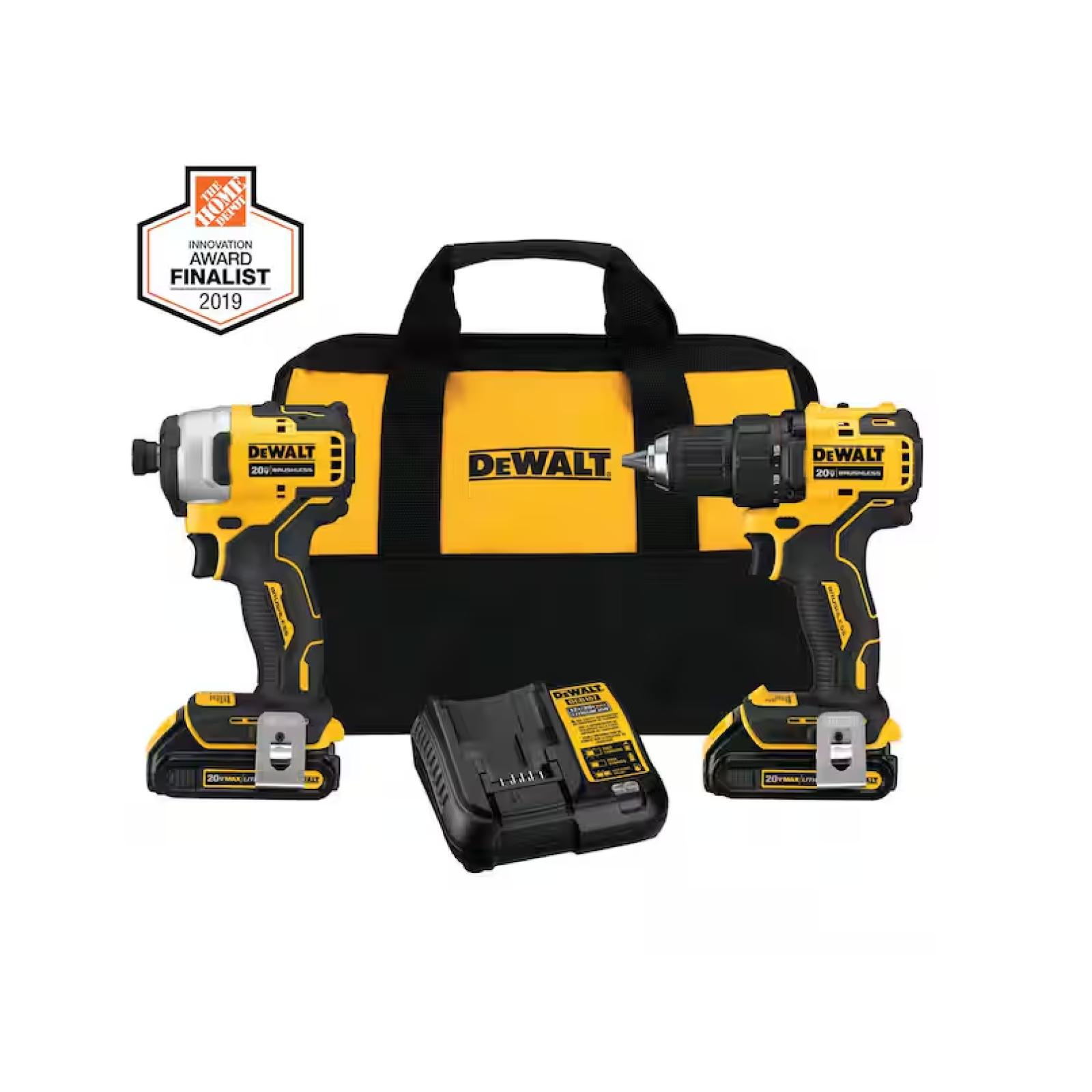 NEW! - DEWALT ATOMIC 20V MAX Cordless Brushless Compact Drill/Impact 2 Tool Combo Kit with (2) 1.3Ah Batteries  Charger  and Bag