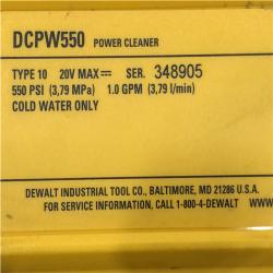 AS-IS DEWALT 20V MAX 550 PSI 1.0 GPM Cold Water Cordless Power Cleaner with 4-Nozzles (Tool Only)