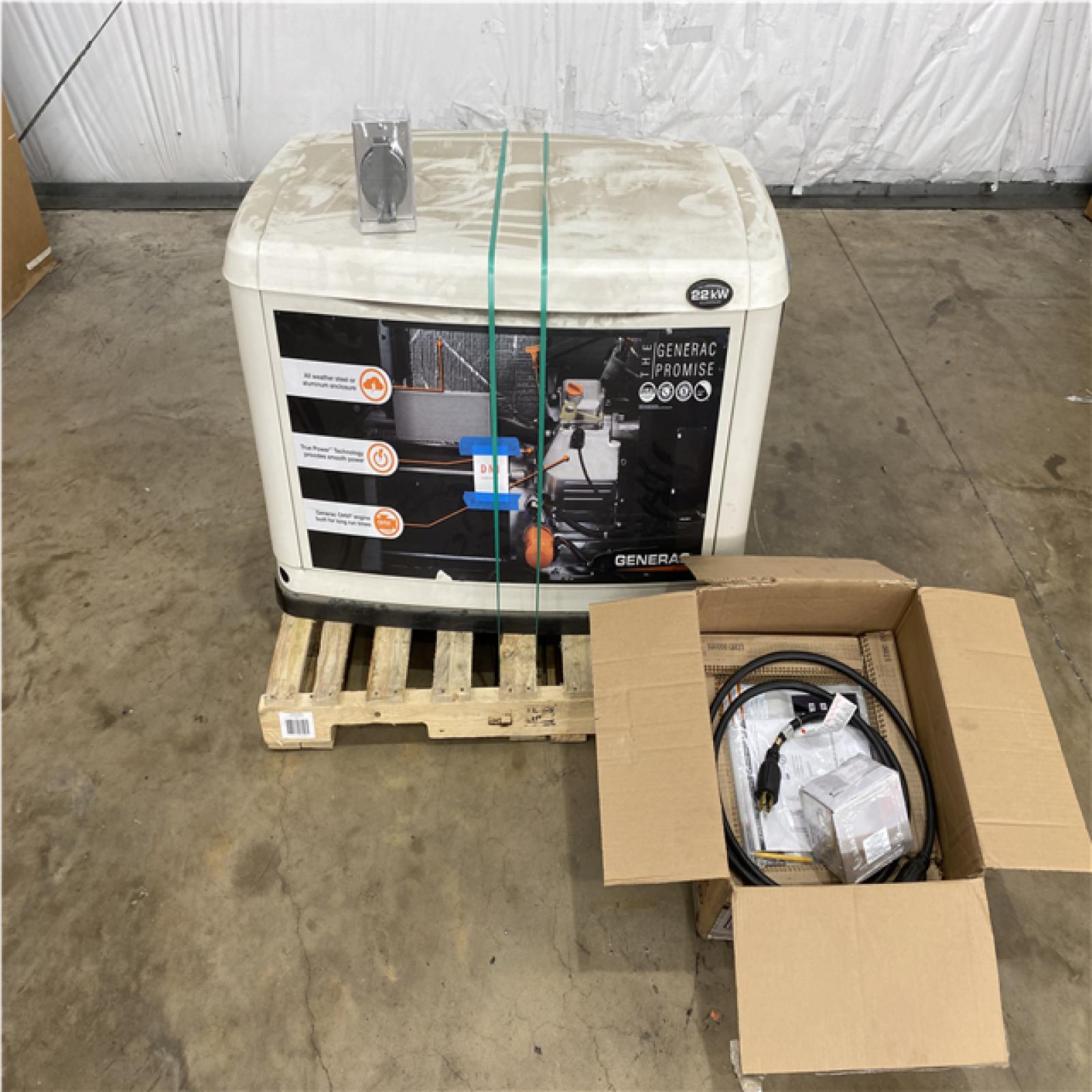 Houston Location - AS-IS Outdoor Power Equipment GENERAC GENERATOR 22 KW W/ 30AMP HOME LINK MANUAL TRANSFER SWITCH