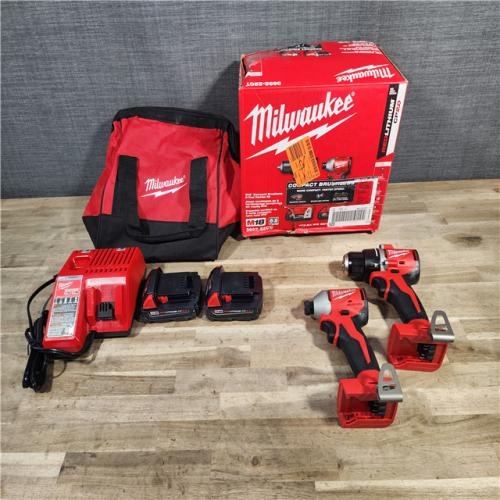 HOUSTON LOCATION - AS-IS Milwaukee M18 18V Lithium-Ion Brushless Cordless Compact Drill/Impact Combo Kit (2-Tool) W/(2) 2.0 Ah Batteries, Charger & Bag
