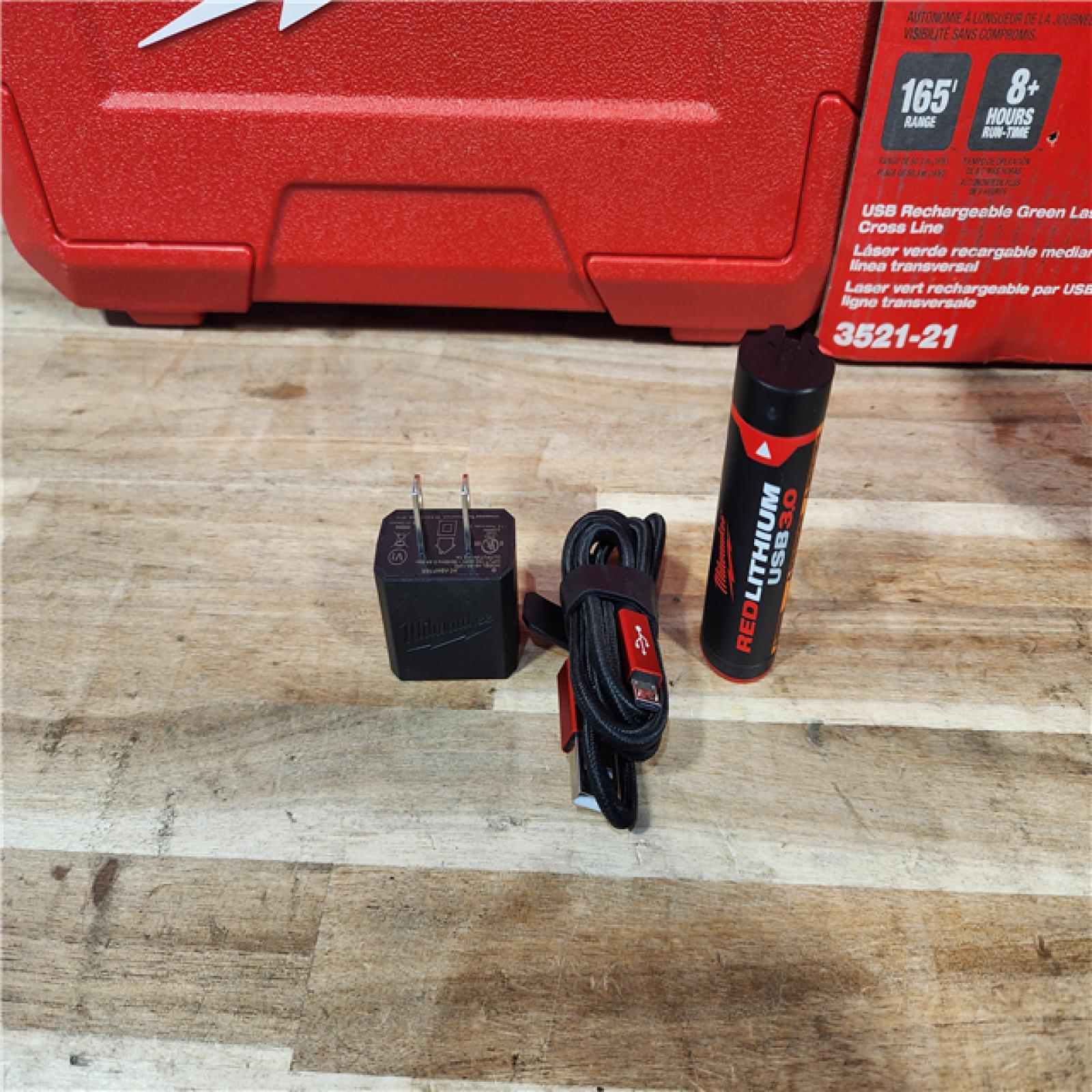 HOUSTON LOCATION - AS-IS Milwaukee 100 ft. REDLITHIUM Lithium-Ion USB Green Rechargeable Cross Line Laser Level with Charger