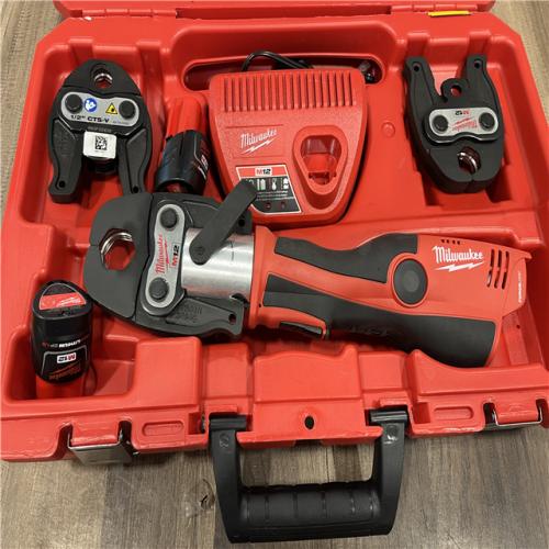 AS-IS MILWAUKEE 12-Volt Lithium-Ion Force Logic Cordless Press Tool Kit (3 Jaws Included) with Two 1.5 Ah Battery and Hard Case