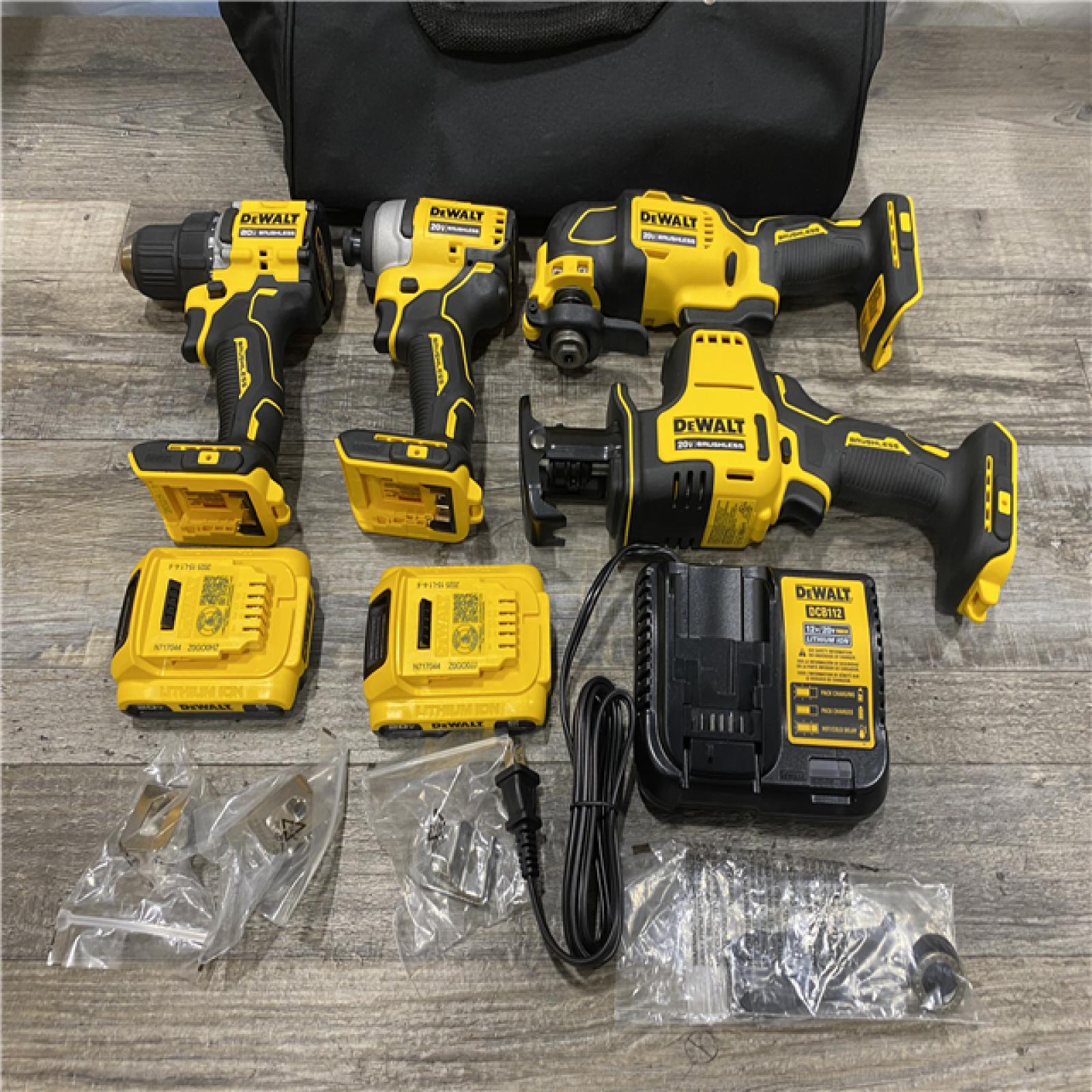 AS-IS DEWALT ATOMIC 20-Volt Lithium-Ion Cordless Brushless Combo Kit (4-Tool)