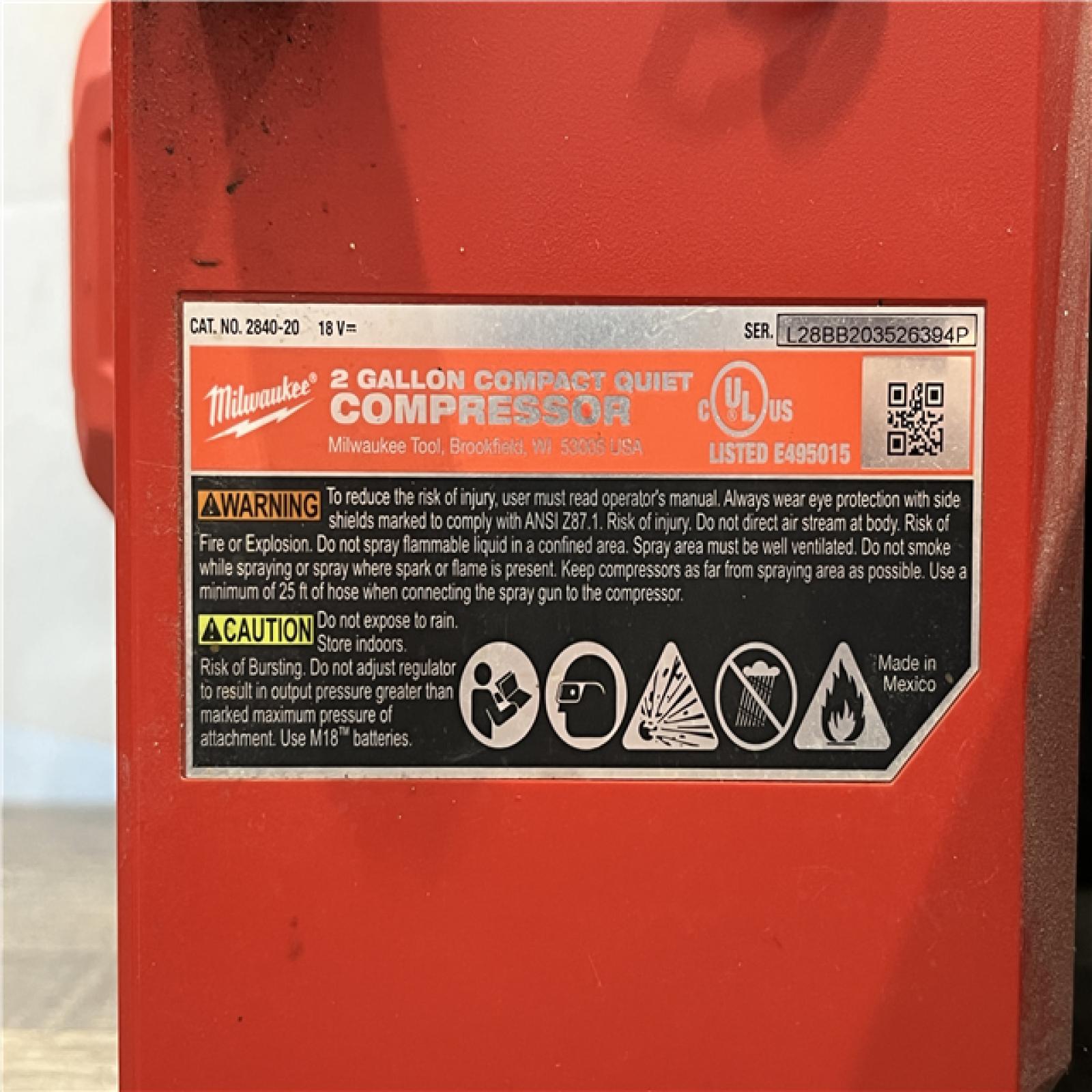 AS-IS Milwaukee FUEL 18-Volt Lithium-Ion Brushless Cordless 2 Gal. Electric Compact Quiet Compressor (Tool-Only)