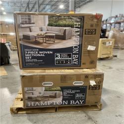DALLAS LOCATION - Hampton Bay Holly Cove 7-Piece Wicker Outdoor Sectional Set with CushionGuard Almond Cushions