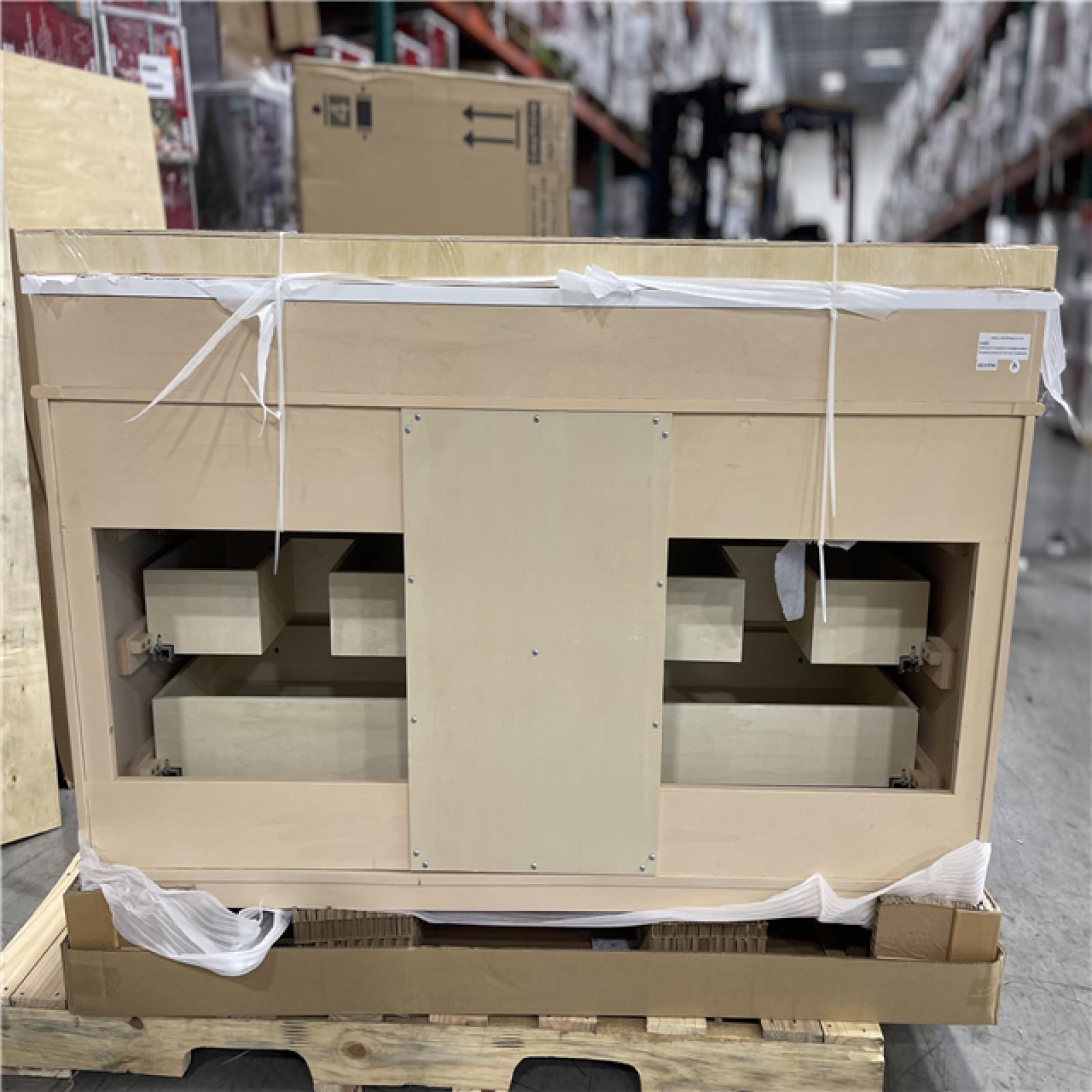 DALLAS LOCATION - Home Decorators Collection Danby 60 in. Double Sink Platinum Oak Bath Vanity with White Engineered Marble Top (Assembled)