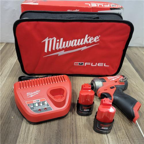 AS-IS Milwaukee M12 FUEL SURGE 12V Lithium-Ion Brushless Cordless 1/4 in. Hex Impact Driver Compact Kit W/Two 2.0Ah Batteries, Bag