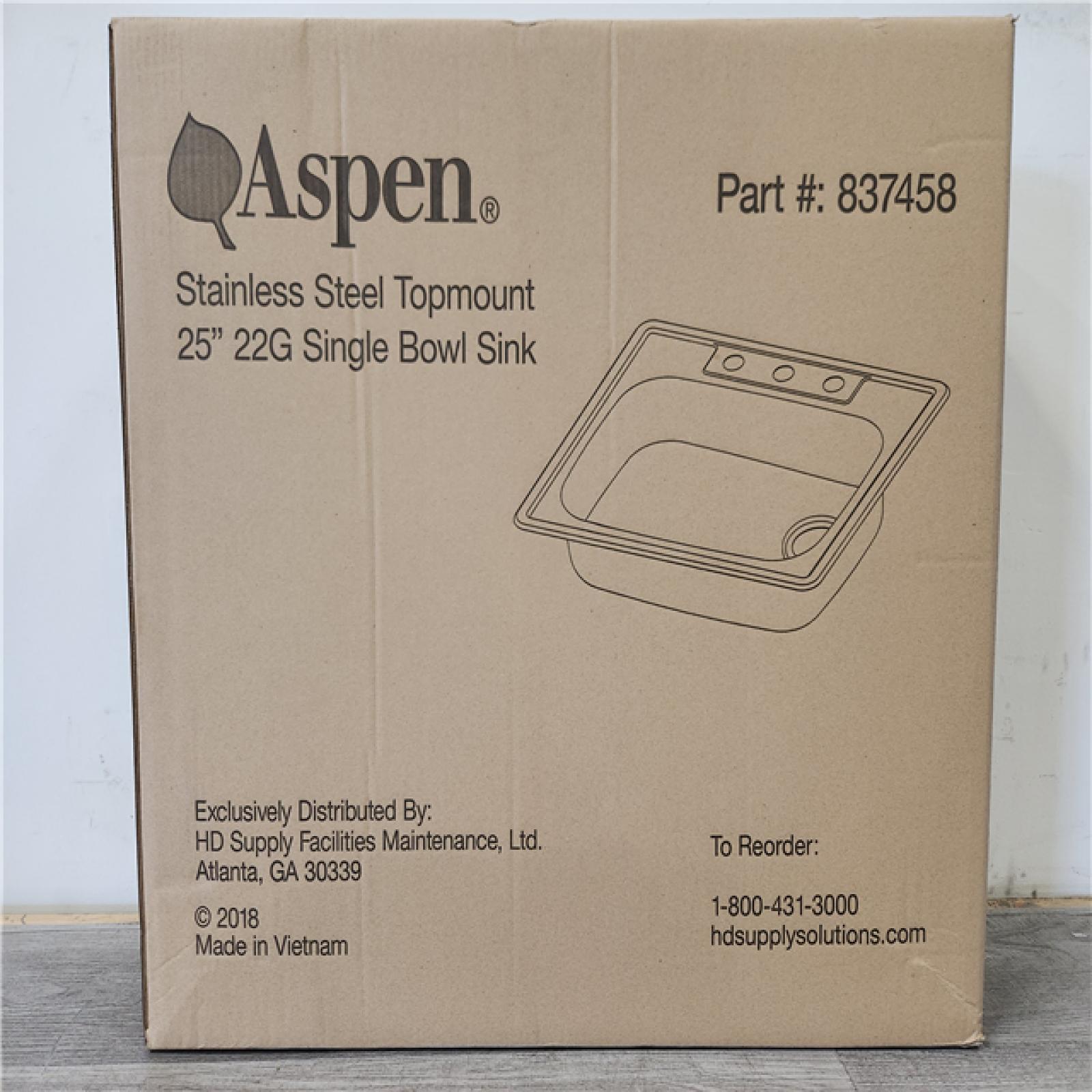 Phoenix Location NEW Aspen Stainless Steel Top mount 25 22G Single Bowl Sink Pallet (24 Sinks) (SEALED)