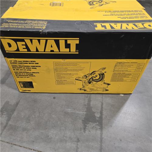 AS-IS DEWALT 15 Amp Corded 12 in. Double Bevel Sliding Compound Miter Saw with XPS Technology, Blade Wrench and Material Clamp