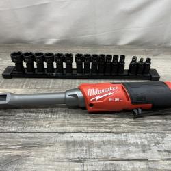 AS-IS Milwaukee FUEL 12V Lithium-Ion Brushless Cordless 1/4 in - 3/8 in Extended Ratchet (Tool-Only)